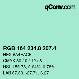 カラーコード: RGB 164 234.8 207.4 | qconv.com