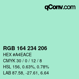 カラーコード: RGB 164 234 206 | qconv.com