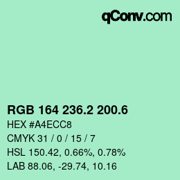 カラーコード: RGB 164 236.2 200.6 | qconv.com