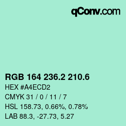 カラーコード: RGB 164 236.2 210.6 | qconv.com