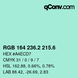 カラーコード: RGB 164 236.2 215.6 | qconv.com