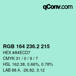 カラーコード: RGB 164 236.2 215 | qconv.com
