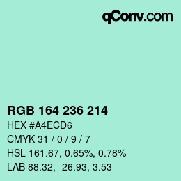 Color code: RGB 164 236 214 | qconv.com