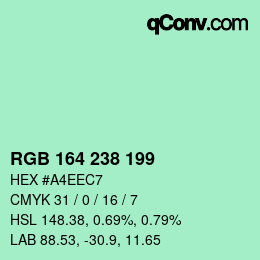 Color code: RGB 164 238 199 | qconv.com