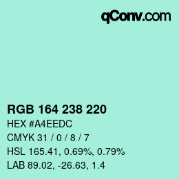 Color code: RGB 164 238 220 | qconv.com