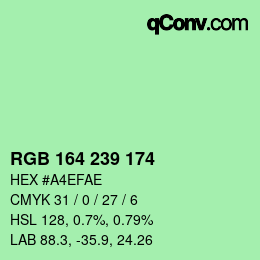 Color code: RGB 164 239 174 | qconv.com
