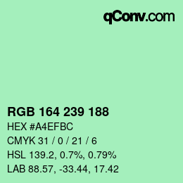 Color code: RGB 164 239 188 | qconv.com