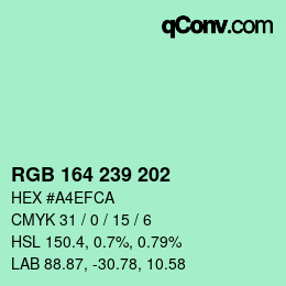 Color code: RGB 164 239 202 | qconv.com