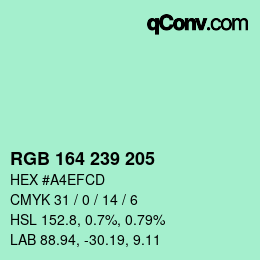 Color code: RGB 164 239 205 | qconv.com