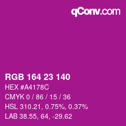 カラーコード: RGB 164 23 140 | qconv.com