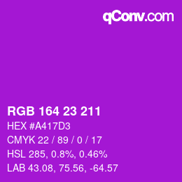 Color code: RGB 164 23 211 | qconv.com