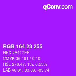 Color code: RGB 164 23 255 | qconv.com