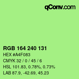 Color code: RGB 164 240 131 | qconv.com