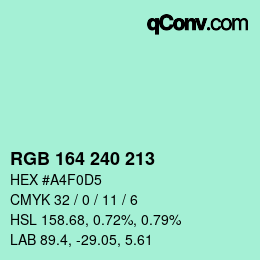 Color code: RGB 164 240 213 | qconv.com