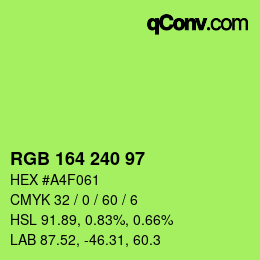 Color code: RGB 164 240 97 | qconv.com