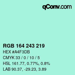 Color code: RGB 164 243 219 | qconv.com