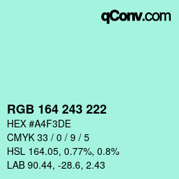 Color code: RGB 164 243 222 | qconv.com