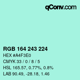 Color code: RGB 164 243 224 | qconv.com
