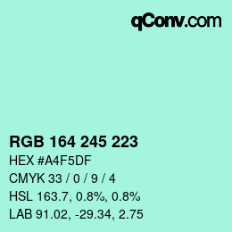 Color code: RGB 164 245 223 | qconv.com