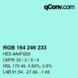 Color code: RGB 164 246 233 | qconv.com