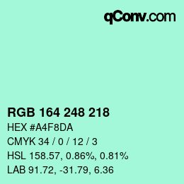 Color code: RGB 164 248 218 | qconv.com