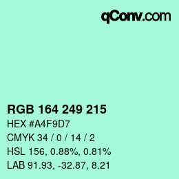 颜色代码: RGB 164 249 215 | qconv.com
