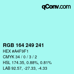 Color code: RGB 164 249 241 | qconv.com