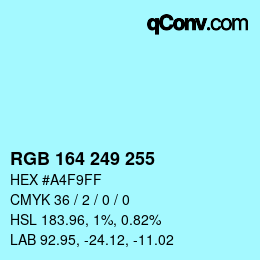 Farbcode: RGB 164 249 255 | qconv.com