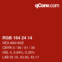 颜色代码: RGB 164 24 14 | qconv.com