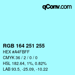Color code: RGB 164 251 255 | qconv.com