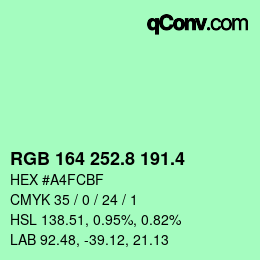 カラーコード: RGB 164 252.8 191.4 | qconv.com