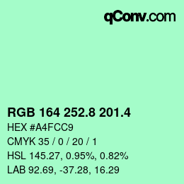 カラーコード: RGB 164 252.8 201.4 | qconv.com