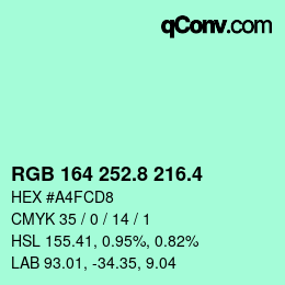 カラーコード: RGB 164 252.8 216.4 | qconv.com