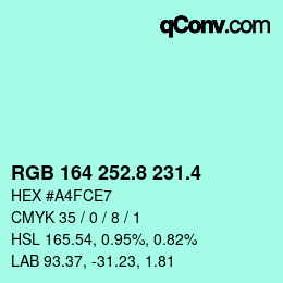 カラーコード: RGB 164 252.8 231.4 | qconv.com