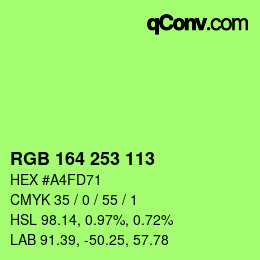 Color code: RGB 164 253 113 | qconv.com