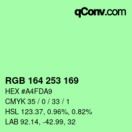 Color code: RGB 164 253 169 | qconv.com