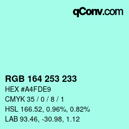 Color code: RGB 164 253 233 | qconv.com