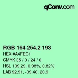 カラーコード: RGB 164 254.2 193 | qconv.com