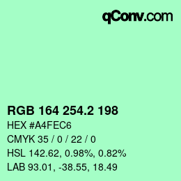 カラーコード: RGB 164 254.2 198 | qconv.com