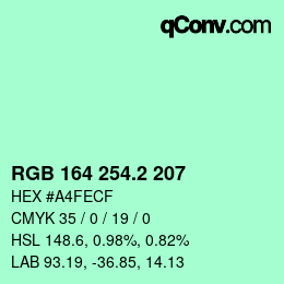 カラーコード: RGB 164 254.2 207 | qconv.com