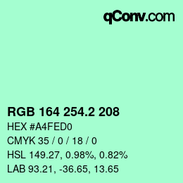 カラーコード: RGB 164 254.2 208 | qconv.com