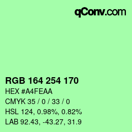 Color code: RGB 164 254 170 | qconv.com