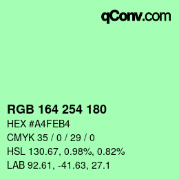 Color code: RGB 164 254 180 | qconv.com