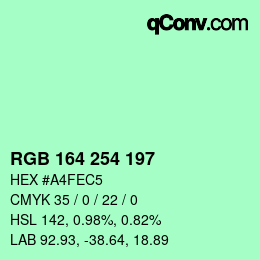 カラーコード: RGB 164 254 197 | qconv.com