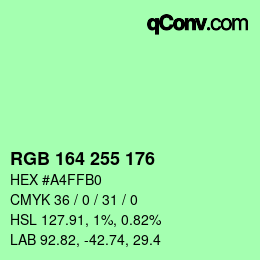 Color code: RGB 164 255 176 | qconv.com