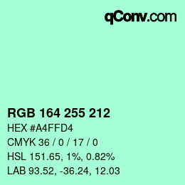 Color code: RGB 164 255 212 | qconv.com