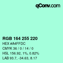 Color code: RGB 164 255 220 | qconv.com