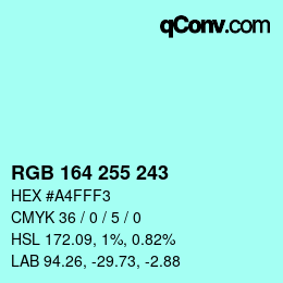 Color code: RGB 164 255 243 | qconv.com