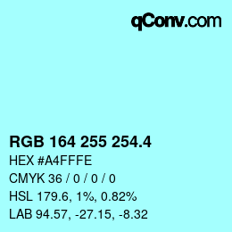 カラーコード: RGB 164 255 254.4 | qconv.com