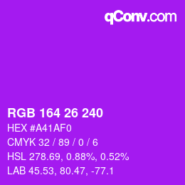 Color code: RGB 164 26 240 | qconv.com